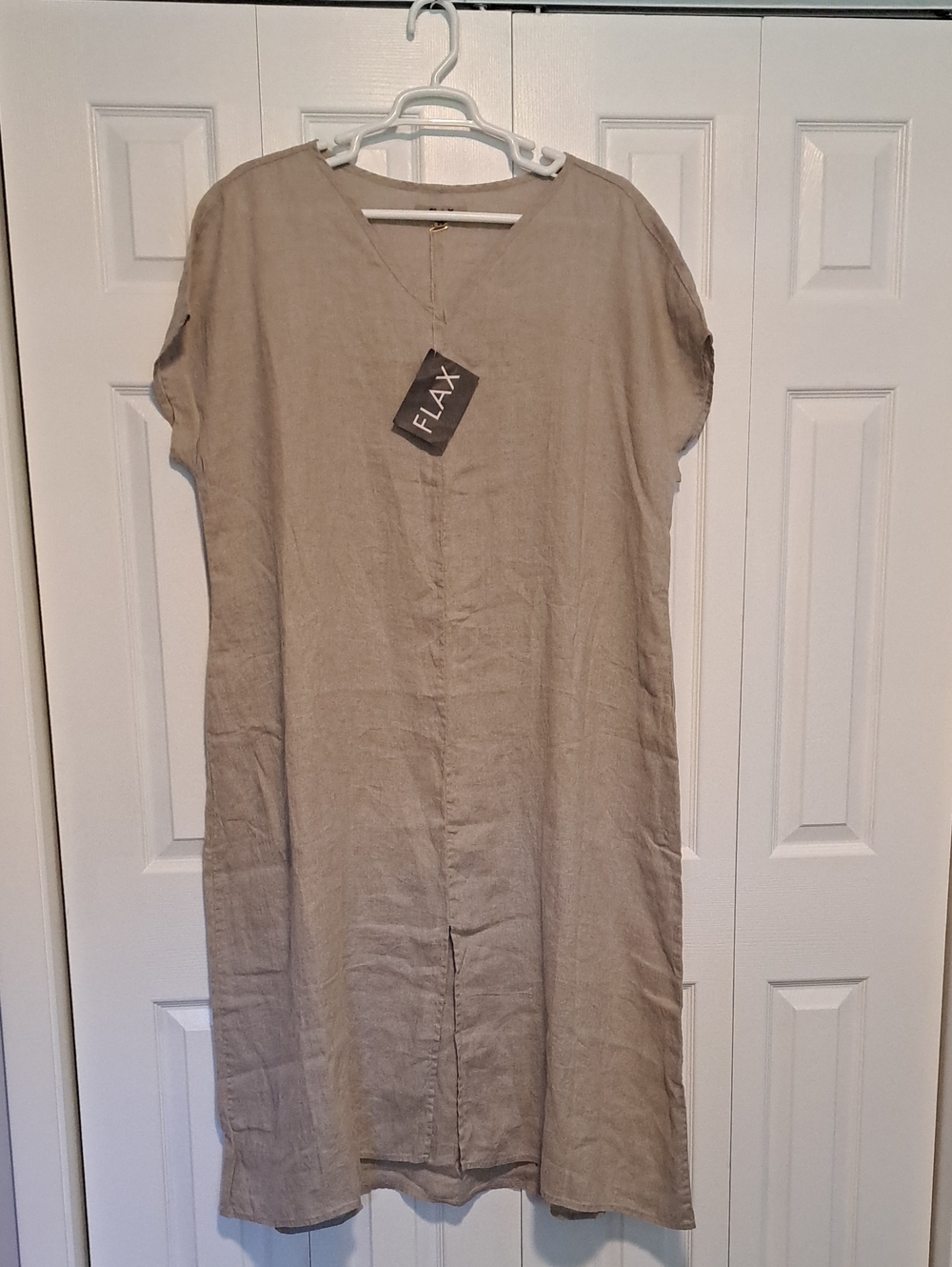 Flax 2G NWT Linen V-Neck Shift Dress - Taupe